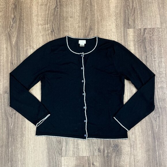 Sigrid Olsen Black Delicate Knit Dress Cardigan Sz M - Picture 1 of 9
